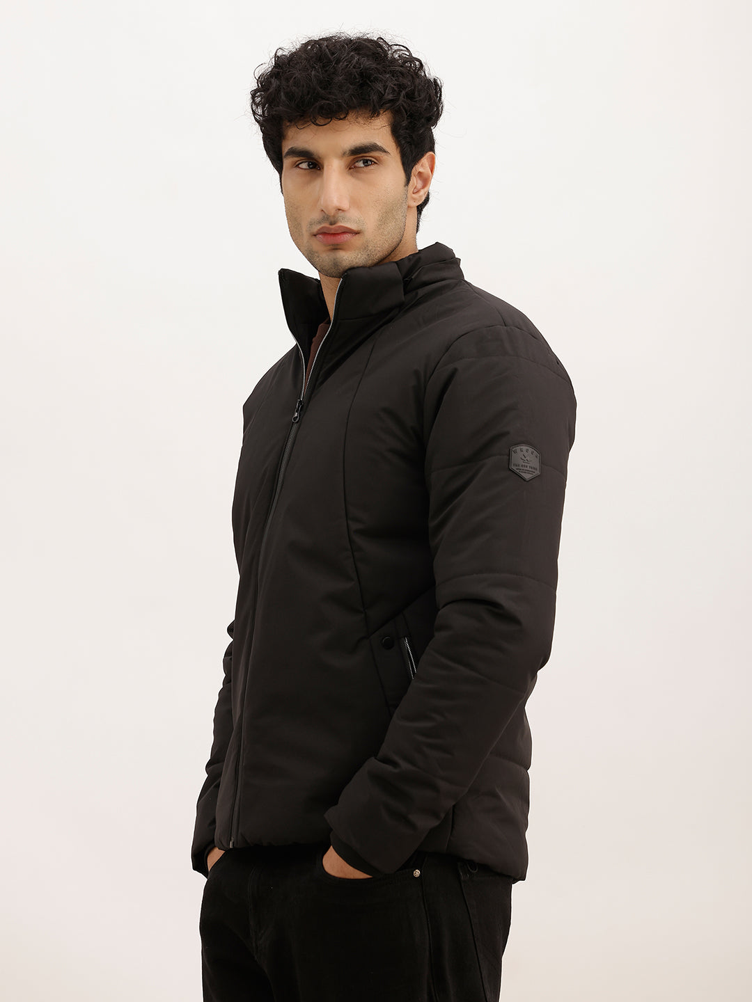 Solid Regular Fit Hooded Jacket | Black