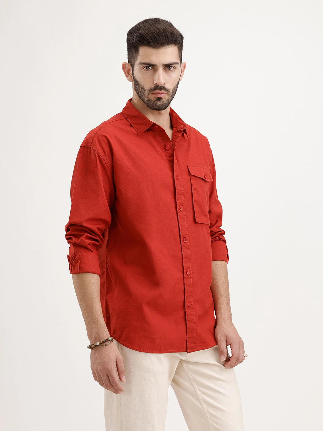 Oversized Fit Solid Shirt | Red