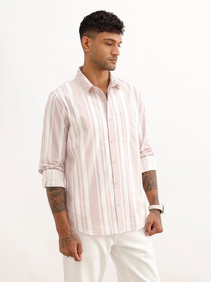Regular Fit Striped Full Sleeve Shirt | Pink