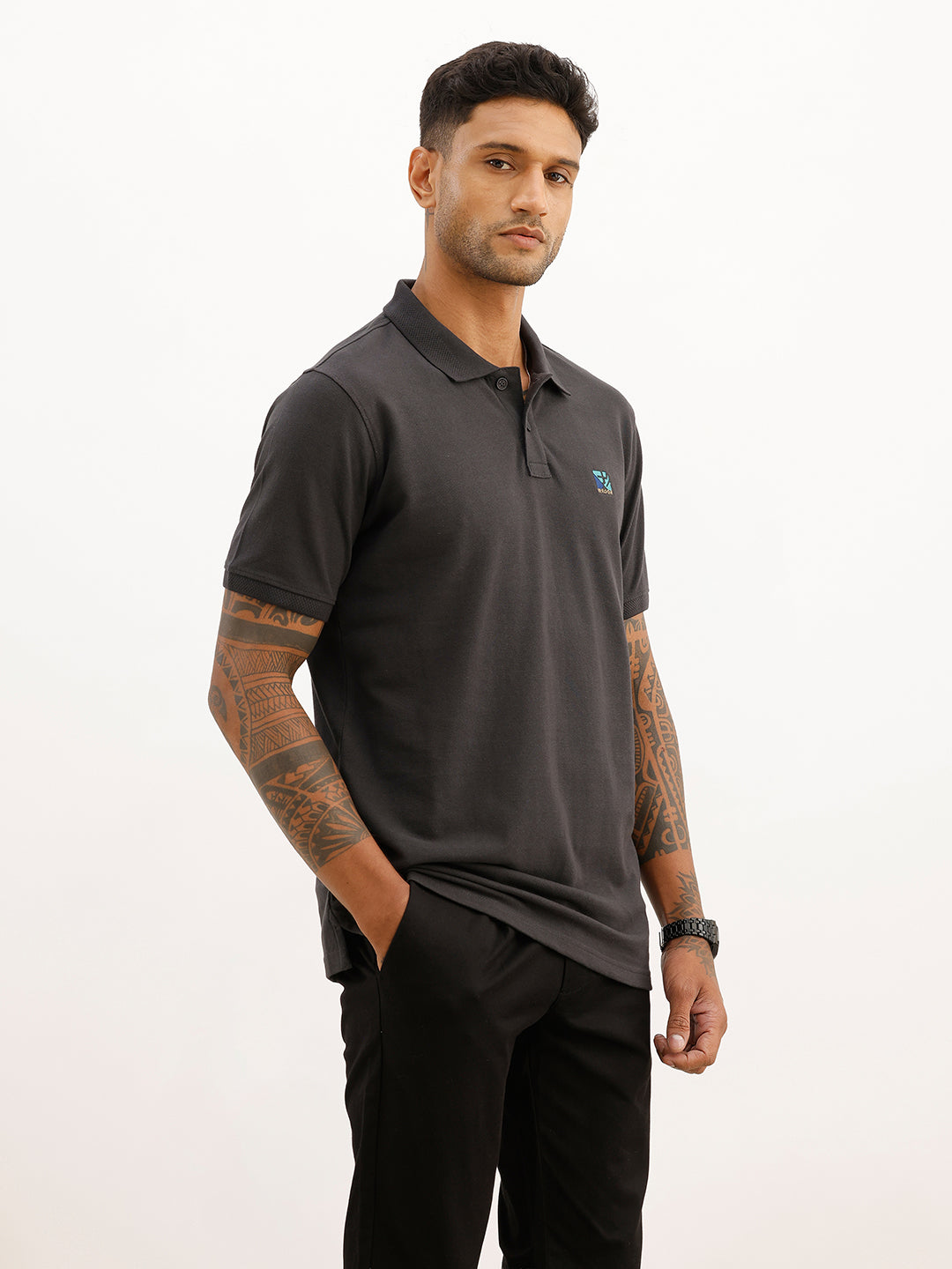 Classic Embroidered Patch Polo T-Shirt | Grey