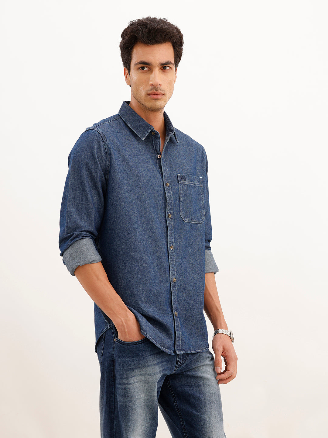Solid Regular Fit Full Sleeve Shirt | Blue