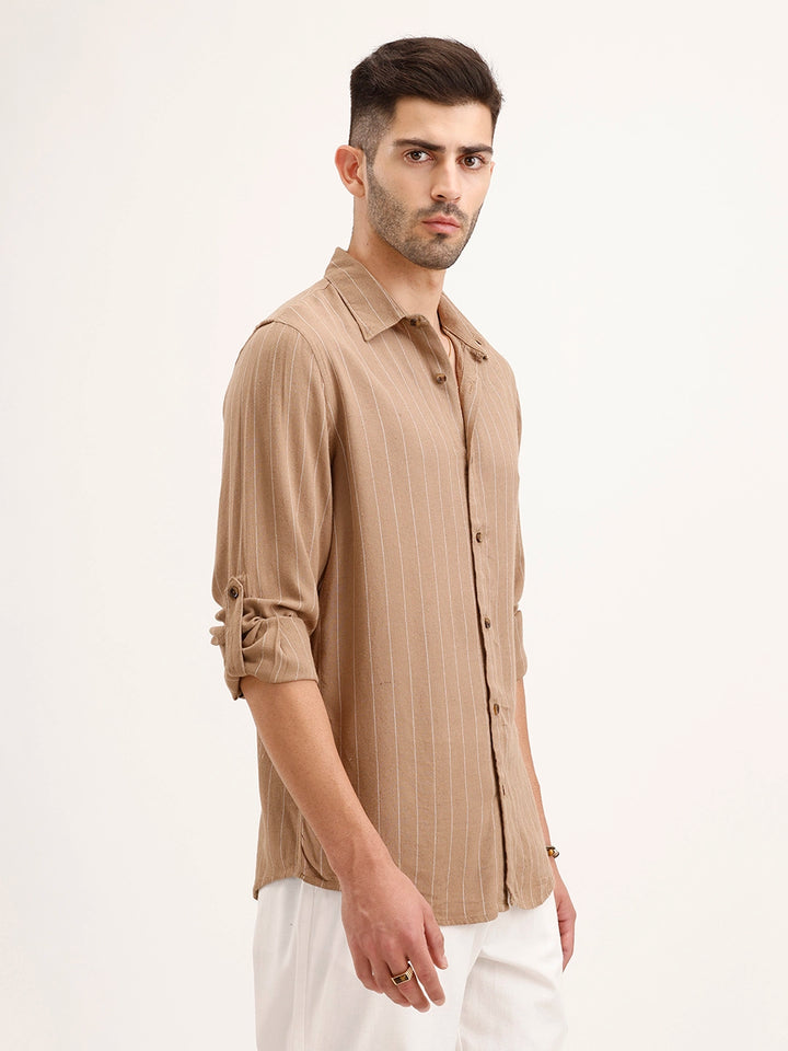 Slim Fit Striped Shirt | Khaki