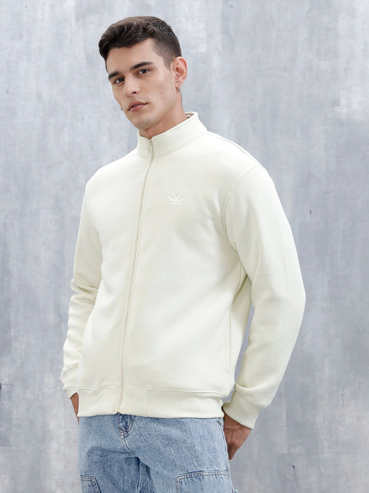 Men’S Solid Zip-Up Stand Collar Sweatshirt | Aloe Wash