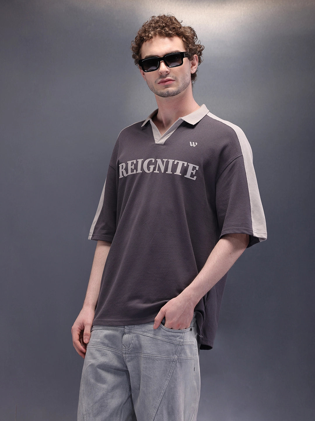 Retro Look Jhonny Collar Polo With Hd Print | Charcoal