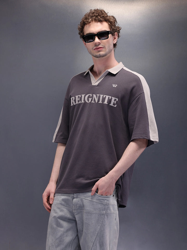 Retro Look Jhonny Collar Polo With Hd Print | Charcoal