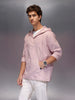 Men's Regular Fit Half Placket Hooded Shirt  |  Pink