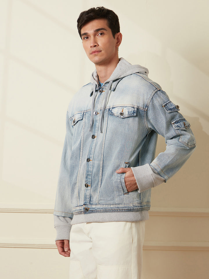 Oversized Hooded Trucker Jacket | Blue