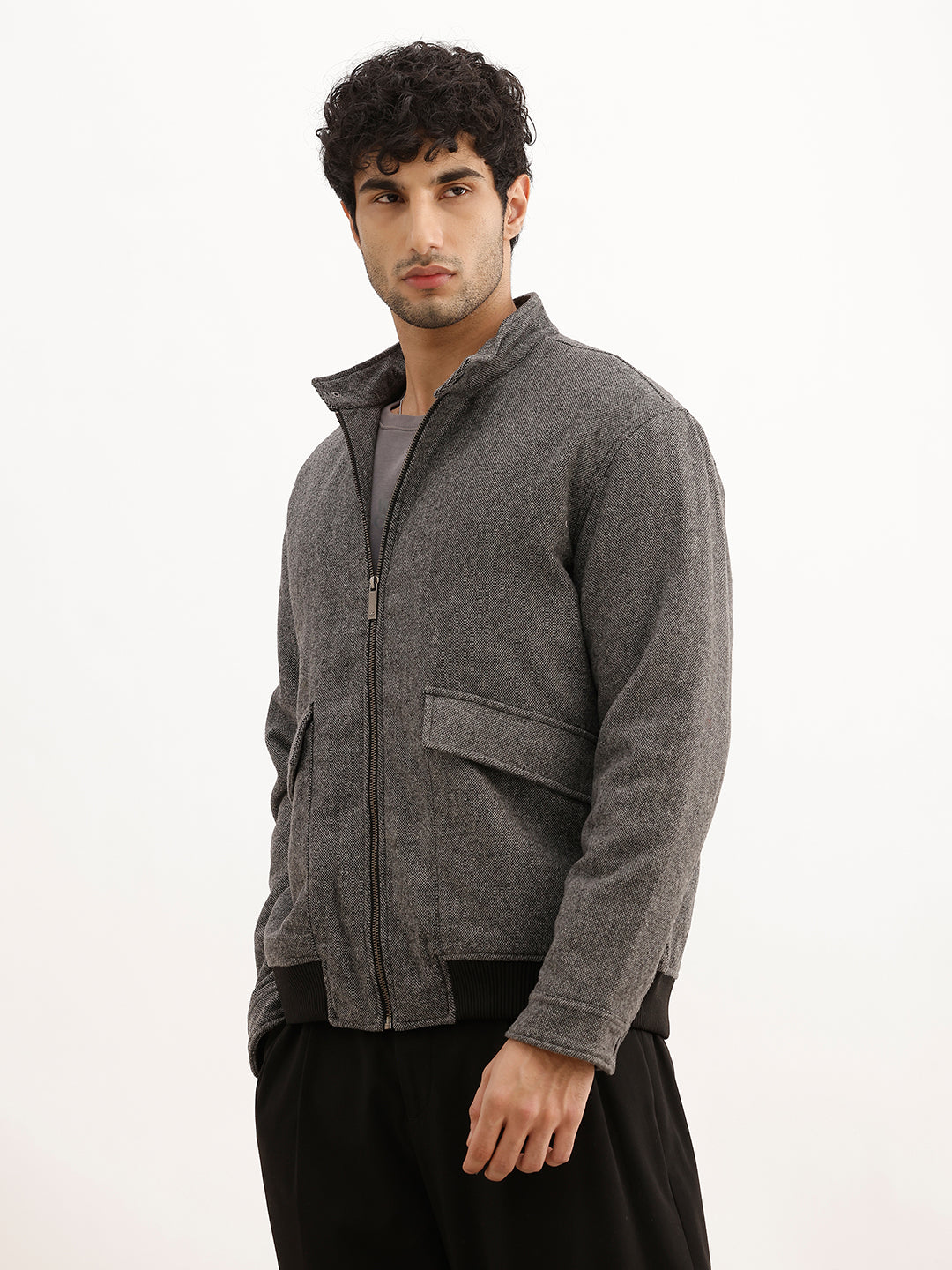 Solid Comfort Fit Quilted Zipper Jacket | Grey