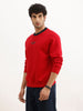 Solid Contrast Collar Placement Printed Sweatshirt | Red