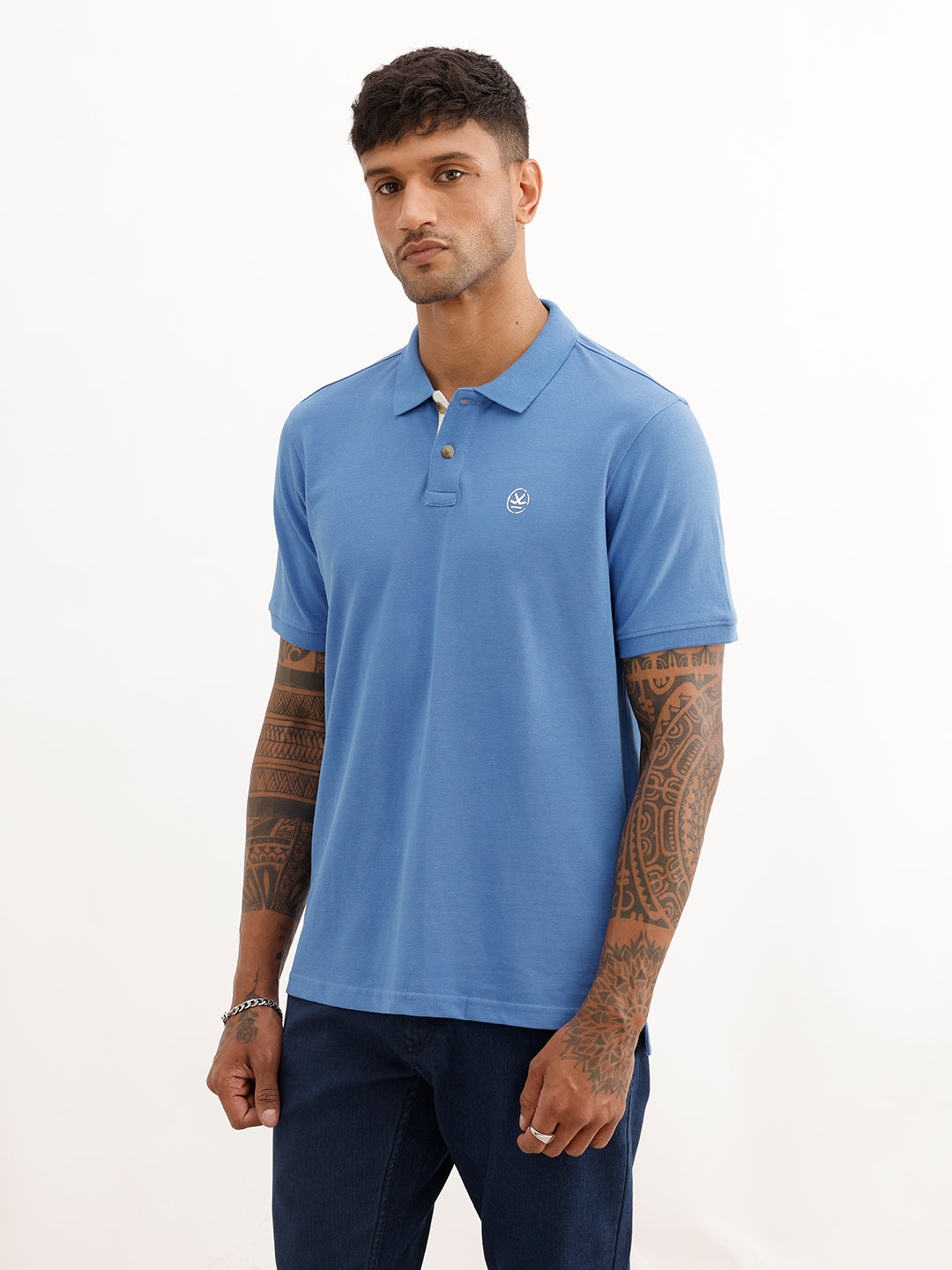 Solid Regular Fit Polo T-Shirt | Blue