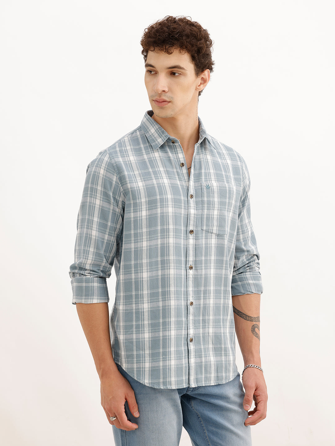 Regular Fit Checkered Shirt | Teal