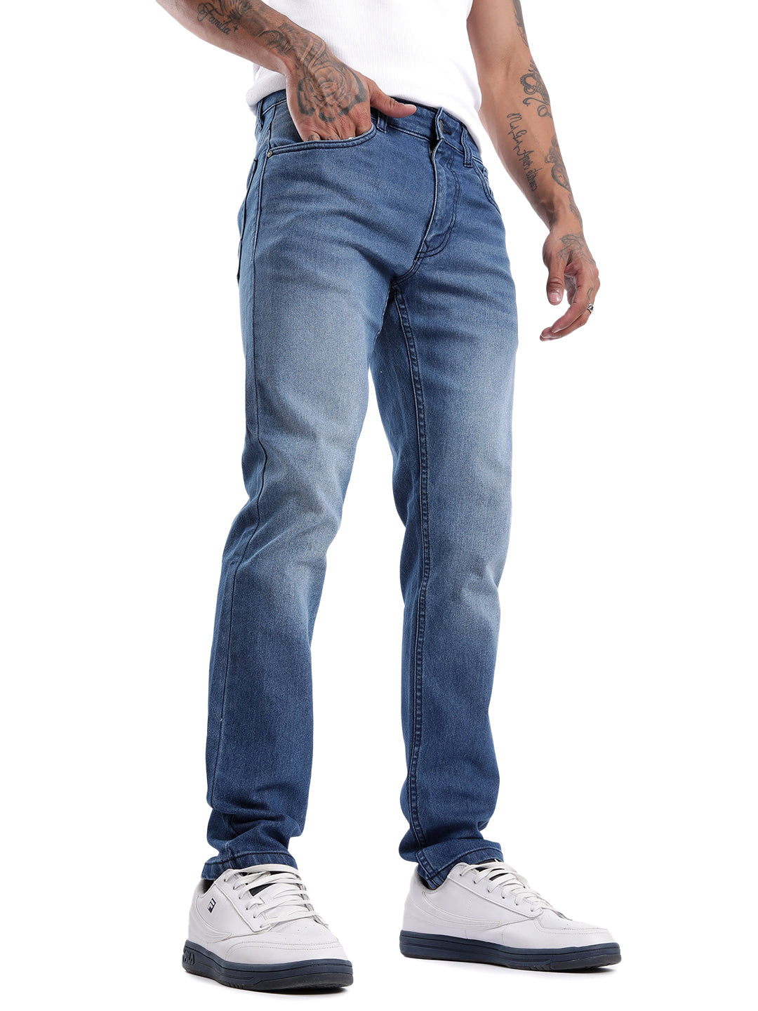 Solid Blue Twill Jeans