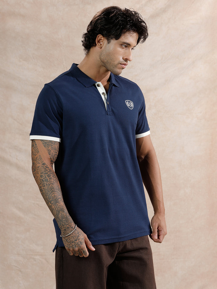 Varsity Crest Slim Fit Polo T-Shirt  | Navy Blue