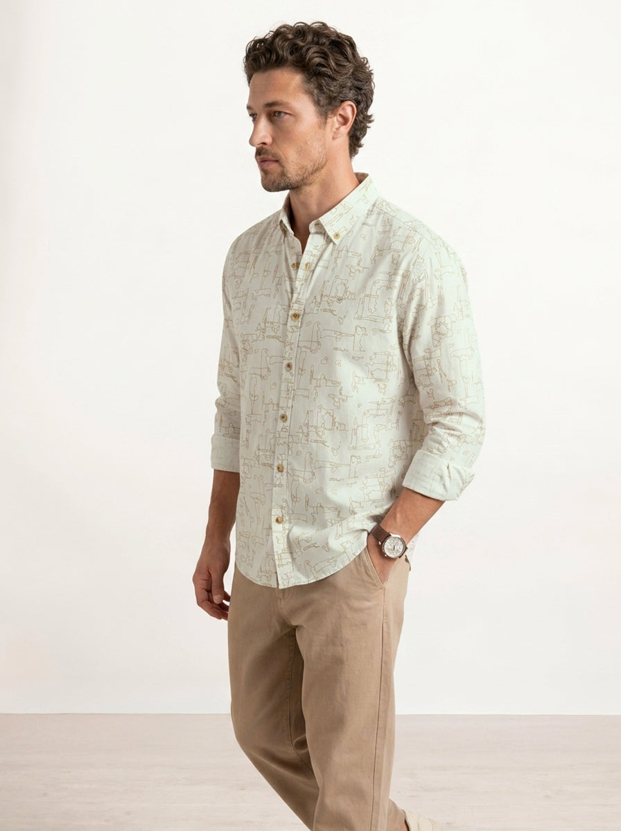 Slim Fit AOP Full Sleeve Shirt | Off White