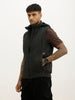 Slim Fit Cut Off Sleeves Hooded Puffer Jacket | Black