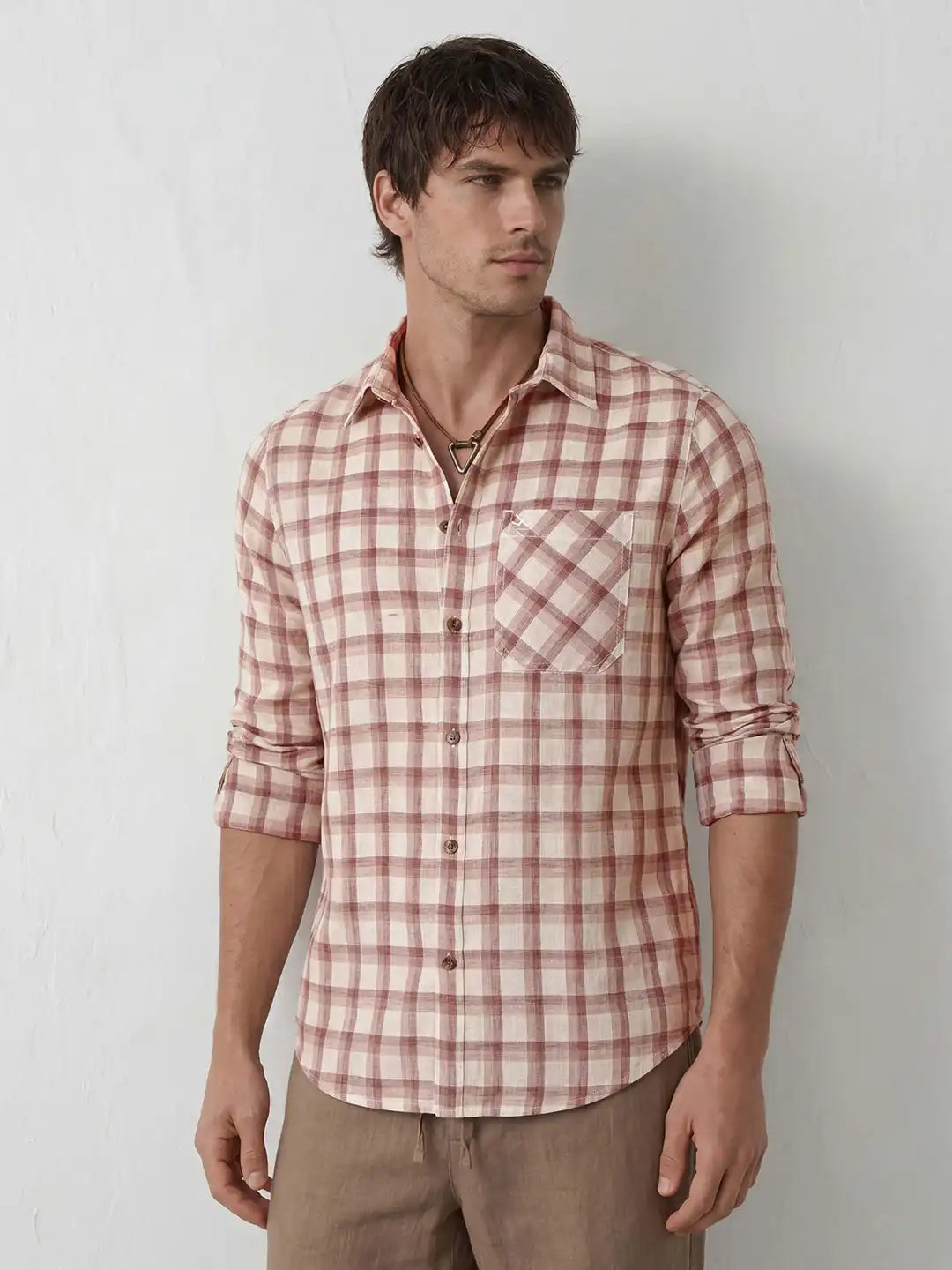Classic Slim Fit Checkered Shirt | Brown