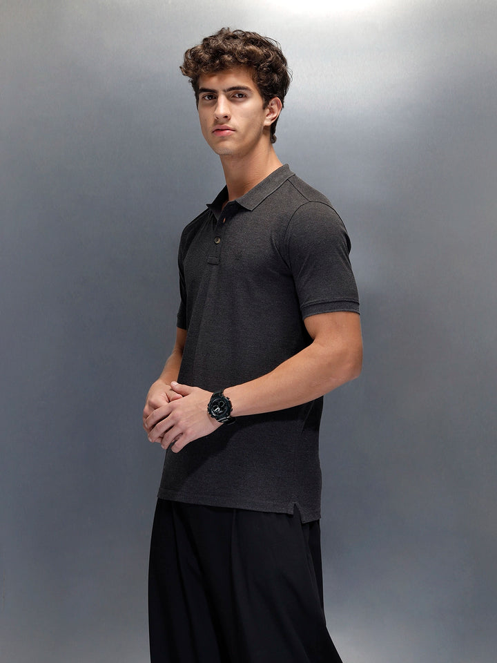 Wrogn Smart Casual Slim Fit Polo for Men | Dark Grey