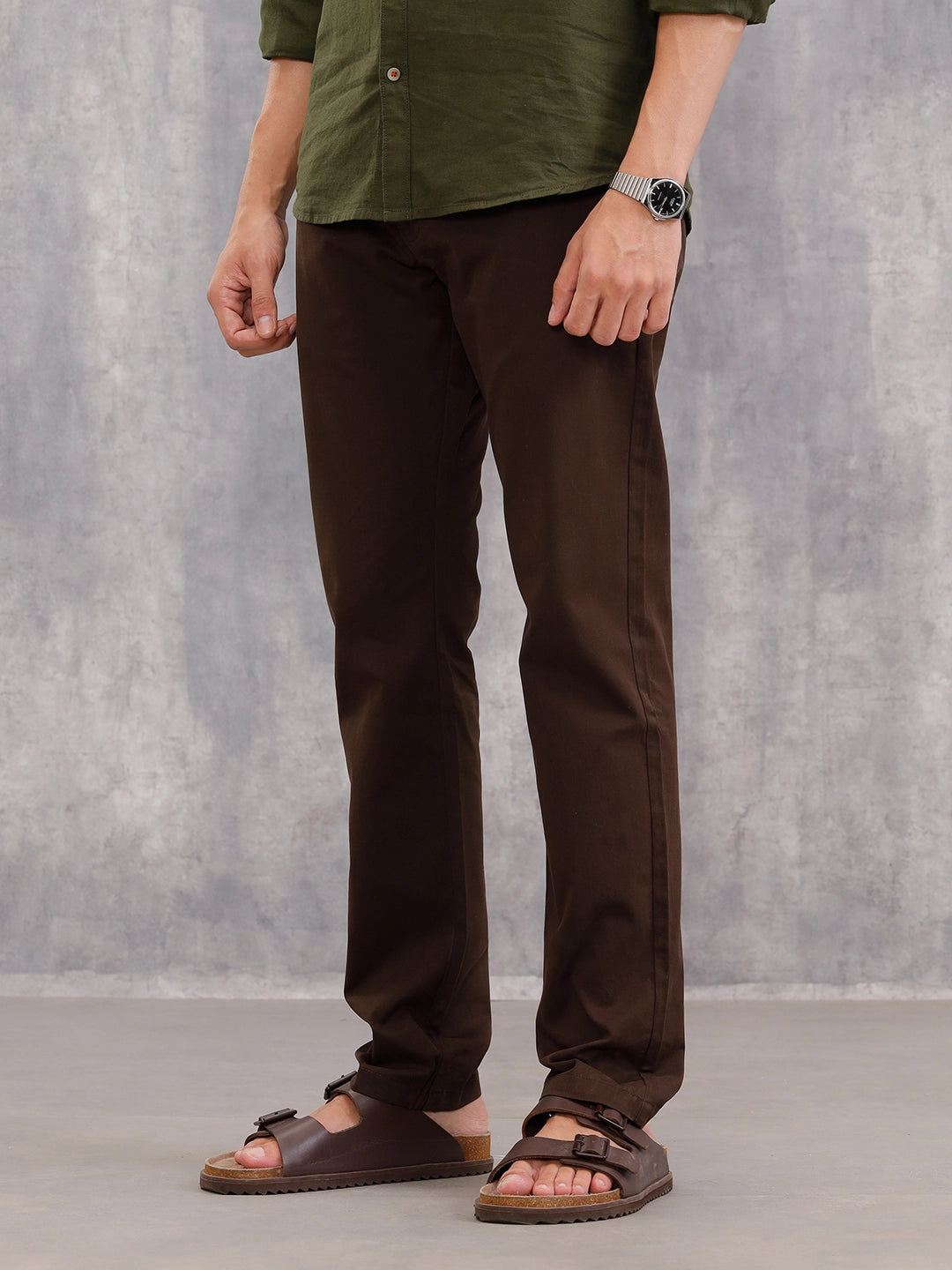 Straight Fit Cotton Stretch Chino I Brown