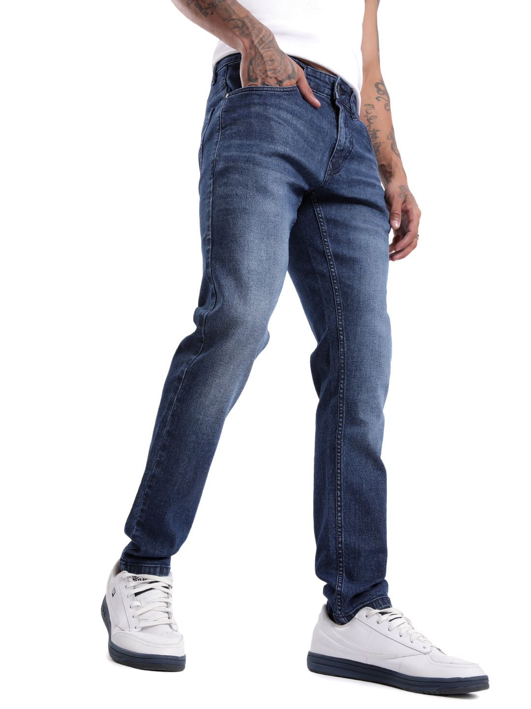 Solid Slim Fit Blue Twill Jeans