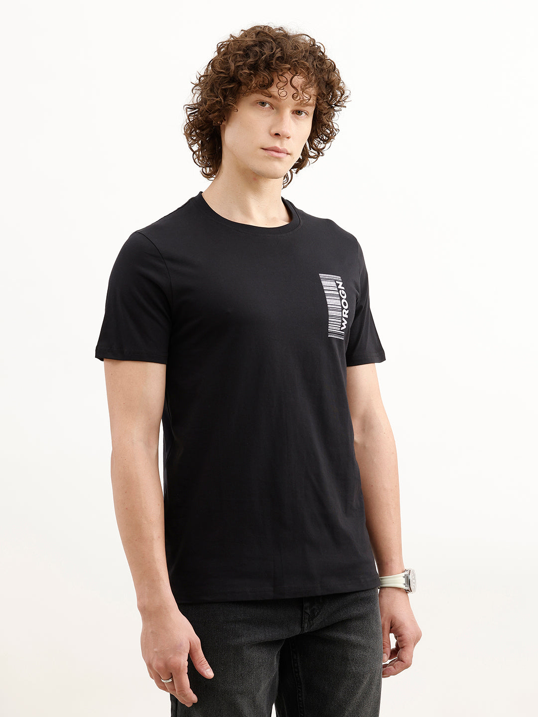 Placement Printed Slim Fit T-Shirt | Black