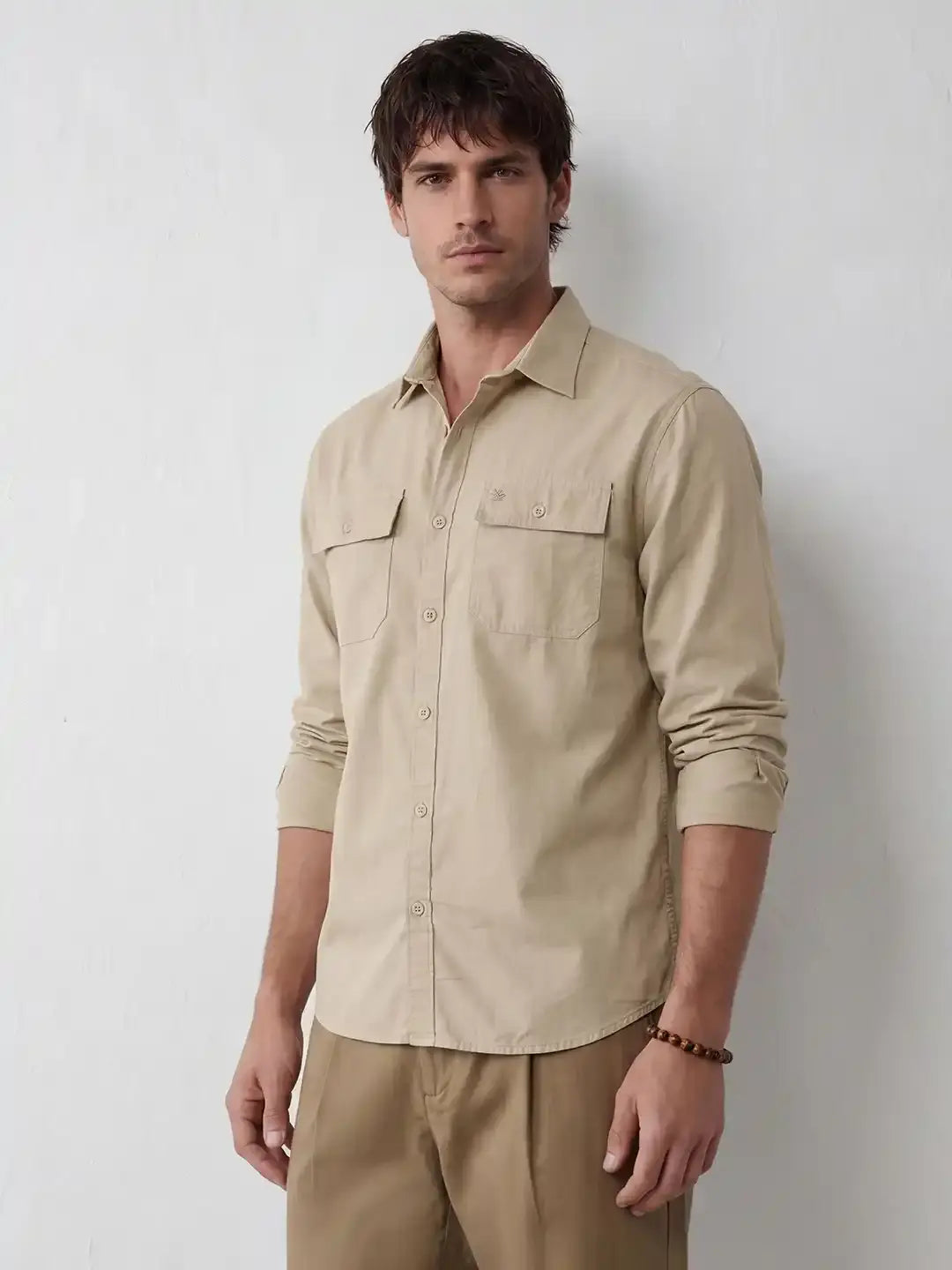 Comfort Fit Double Pocket Shirt | Beige