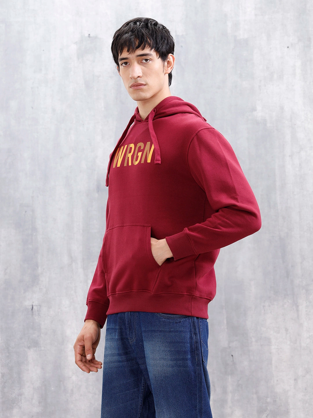 Wrogn Oversized Graphic Hoodie For Men | Maroon