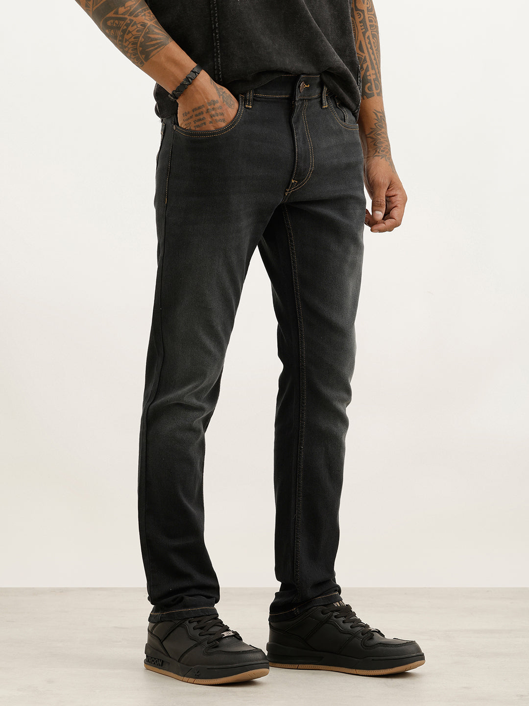 Classic Slim Fit Contrast Stitch Denim Jeans | Grey