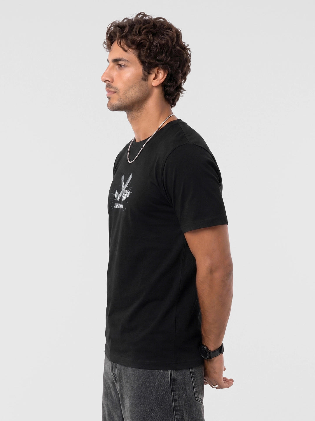 Regular Fit Foil Printed T-Shirt | Black | WRTS0310F