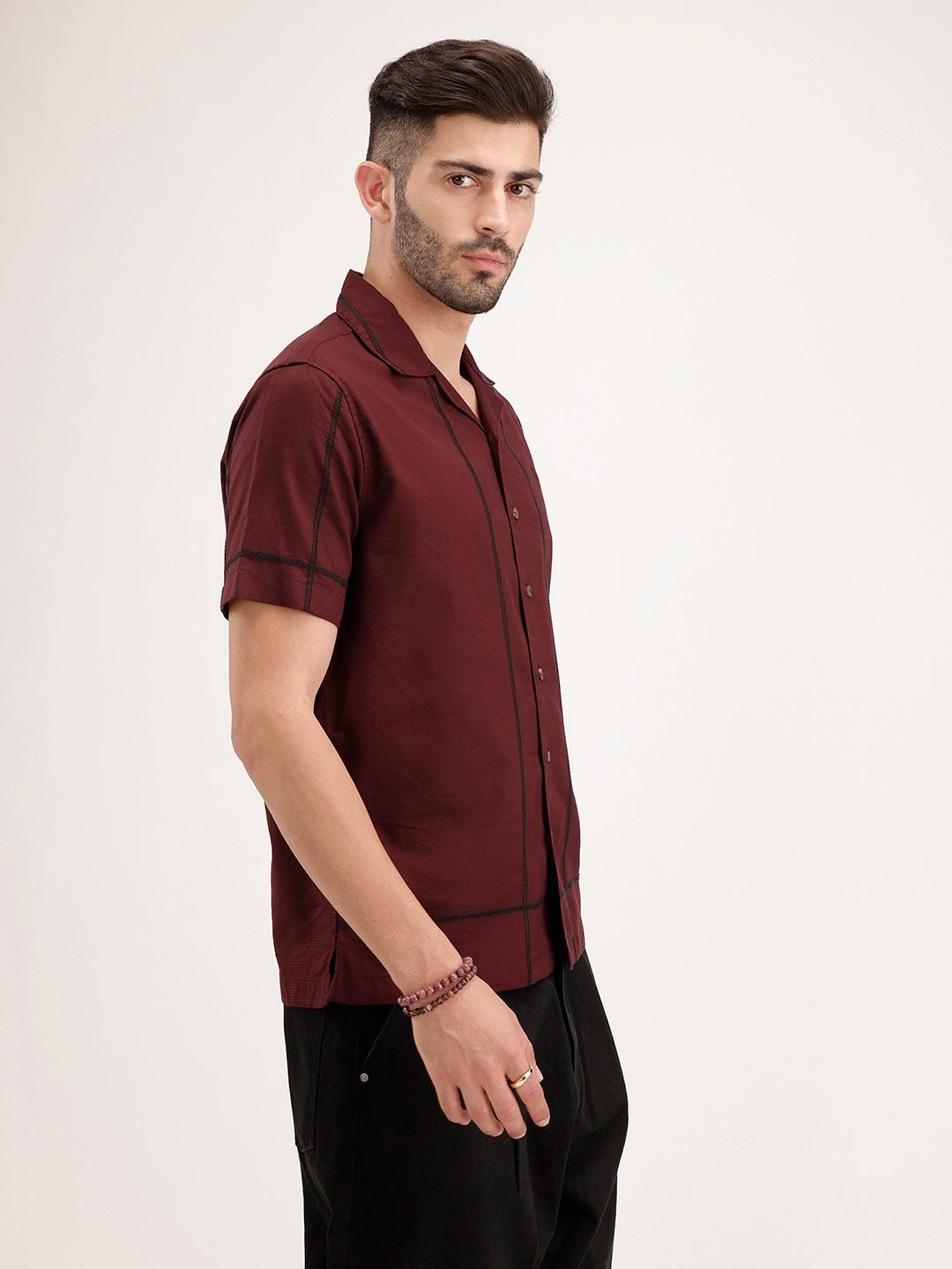 Resort Collar Embroidered Shirt | Wine