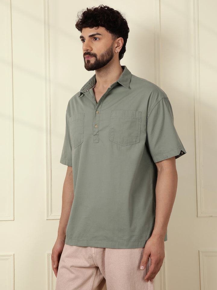 Popover Oversized Fit Shirt | Green
