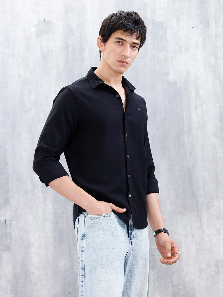 Textured Men's Casual Slim Fit Shirt | Black