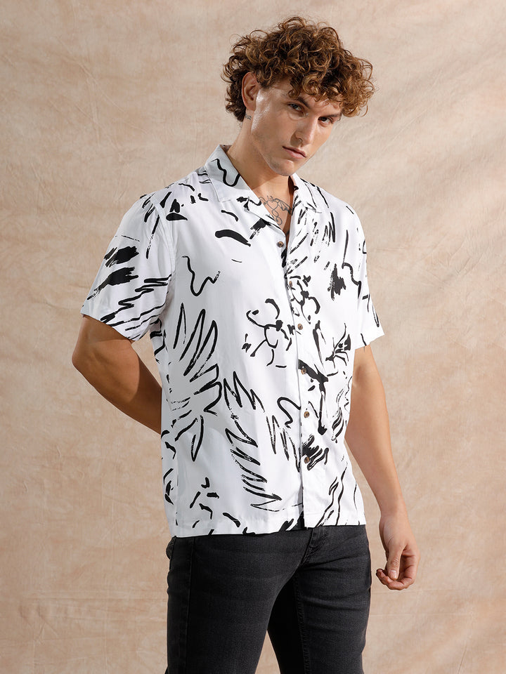 Fluid AOP Viscose Shirt | White