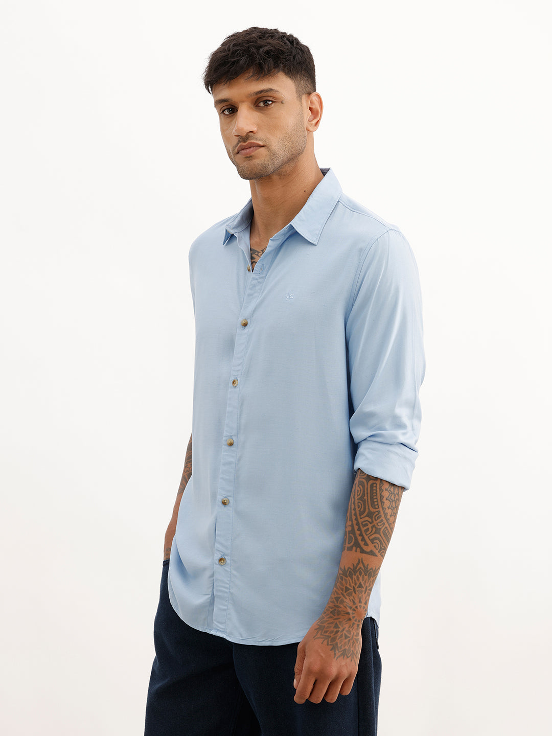 Solid Slim Fit Full Sleeve Shirt | Blue