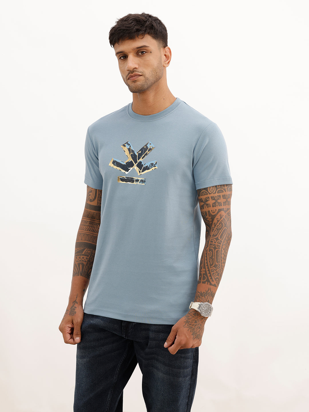 Slim Fit Foil Printed T-Shirt | Blue | WTS02HSSL1051S