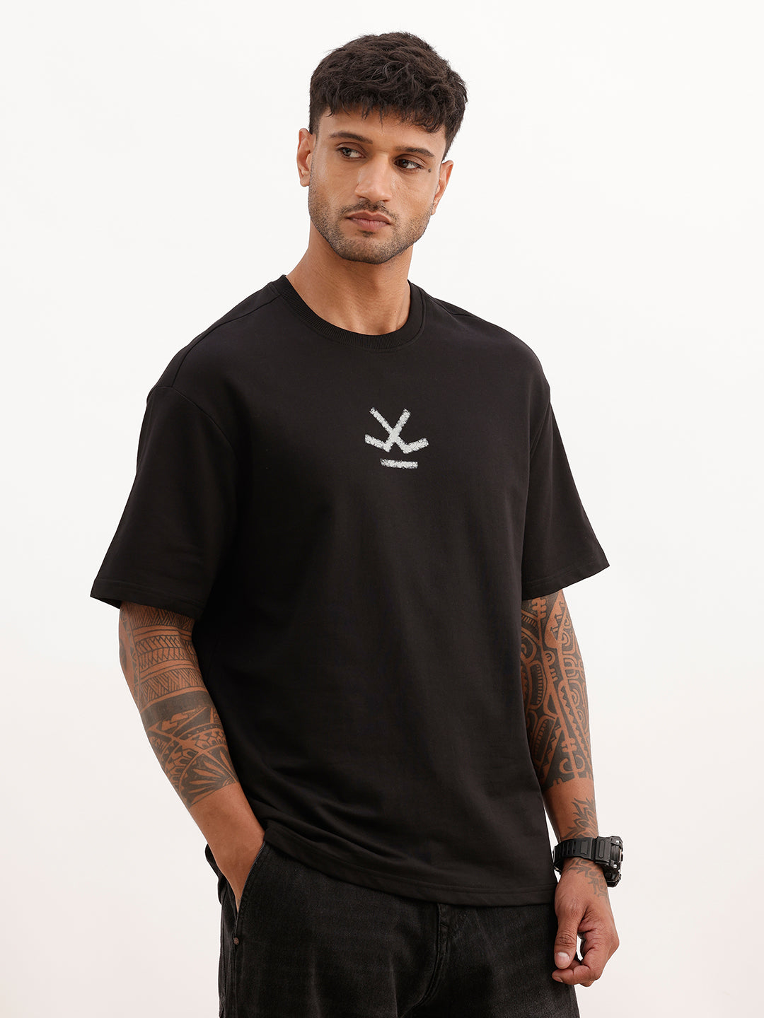 Oversized Back Printed T-Shirt | Black | WTS02HSOS1357S