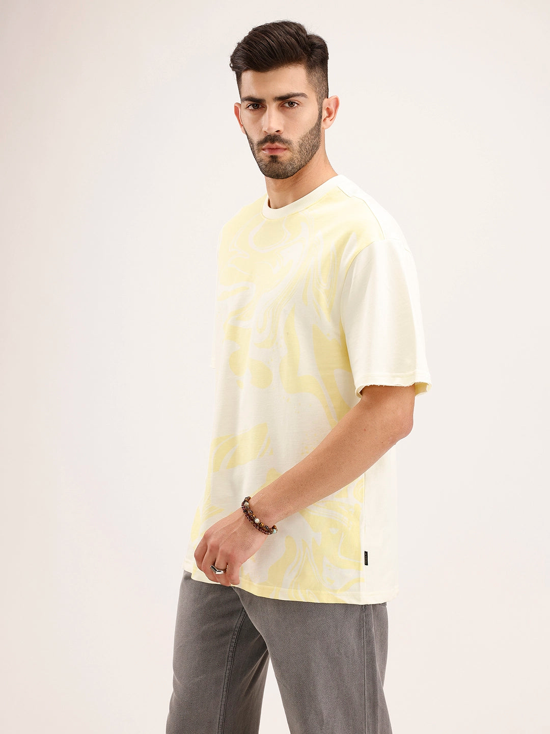 Oversized Fit Panel Printed T-Shirt | Light Yellow