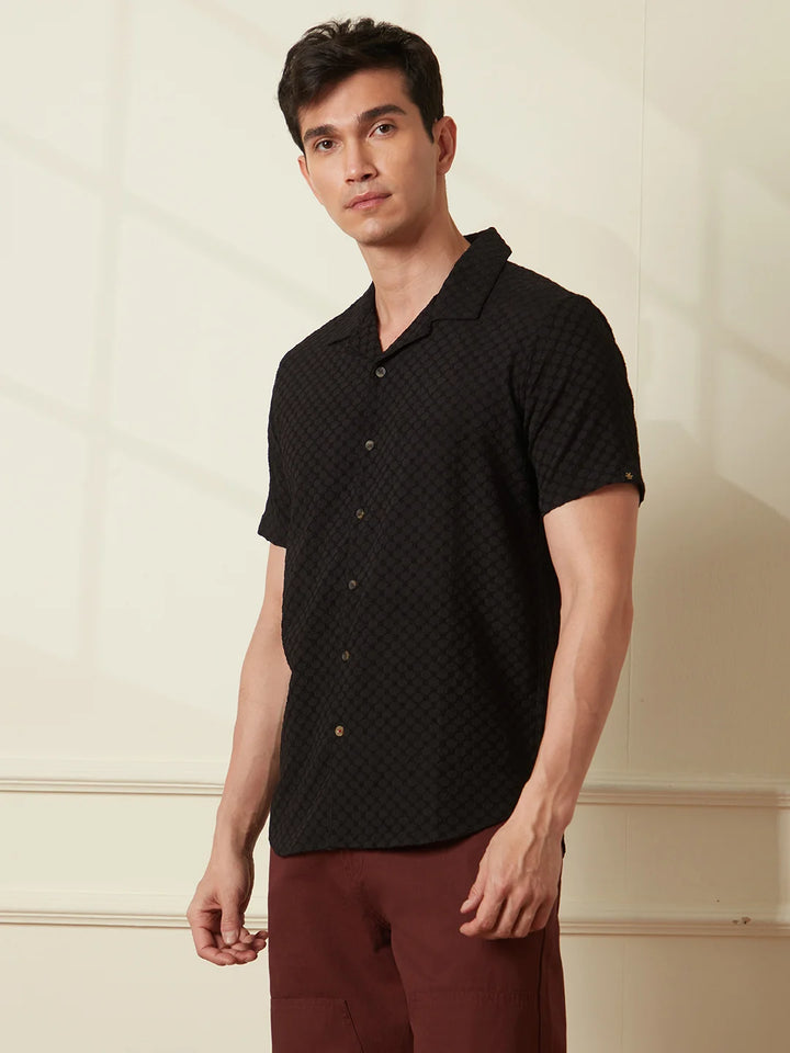 Textured Short Sleeve Shirt | Black