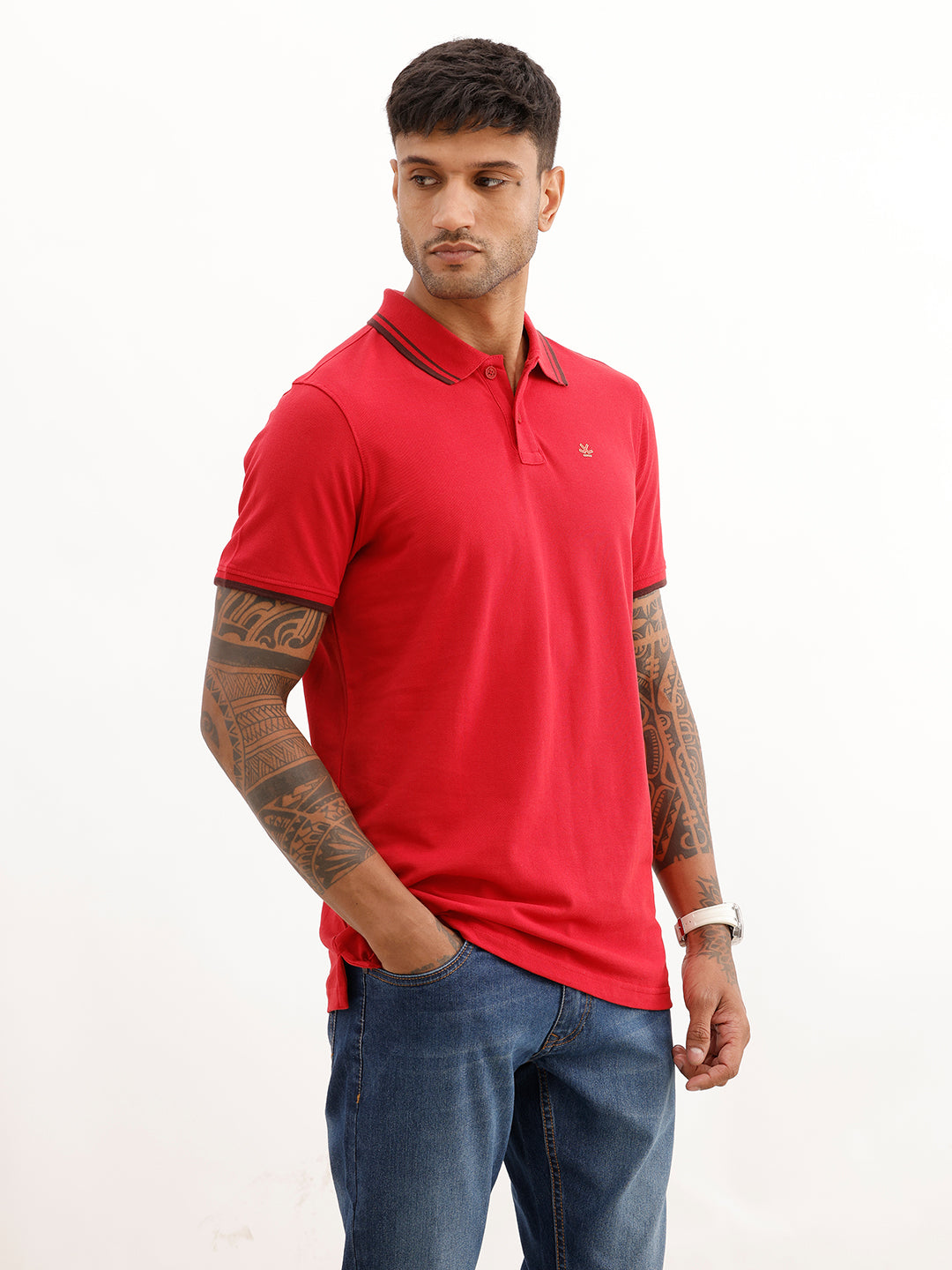 Slim Fit Tipping Collar Polo T-Shirt | Red