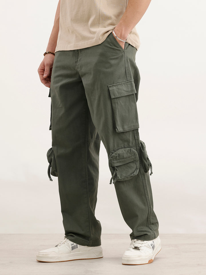 Loose Fit Cargo Trousers  | Olive