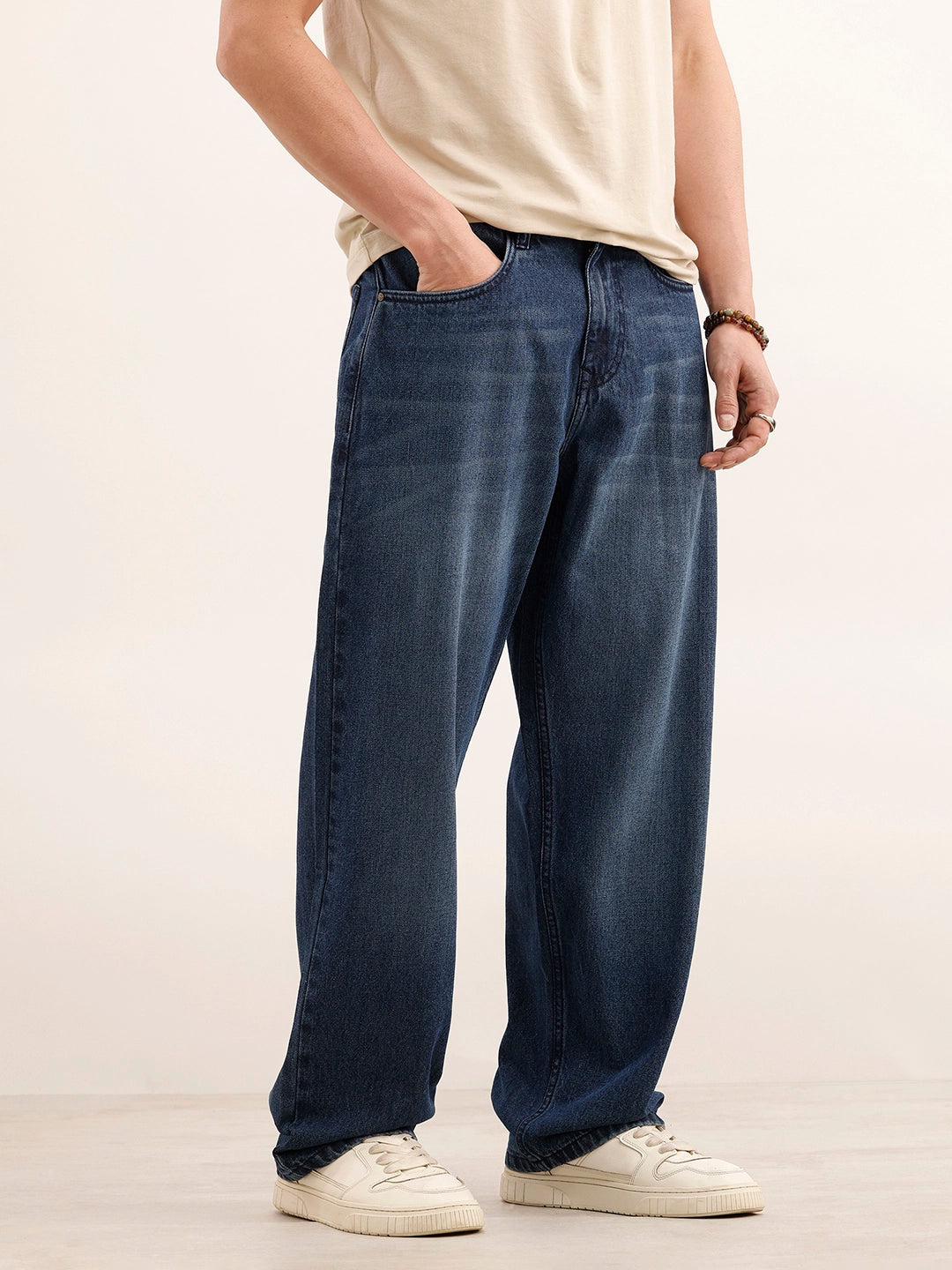 Loose Fit Faded Denim Jeans | Blue