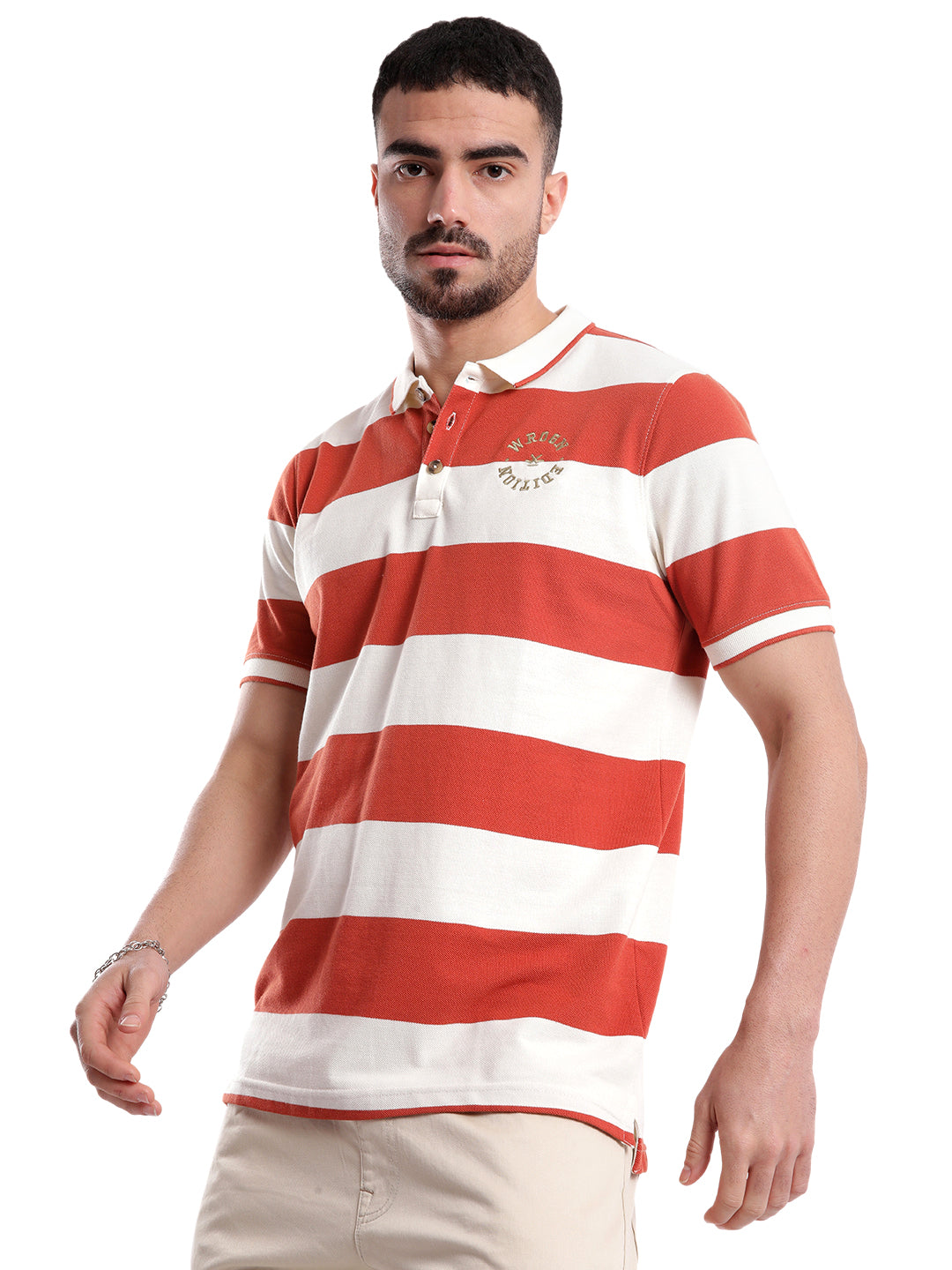 Premium Orange Striped Polo T-Shirt