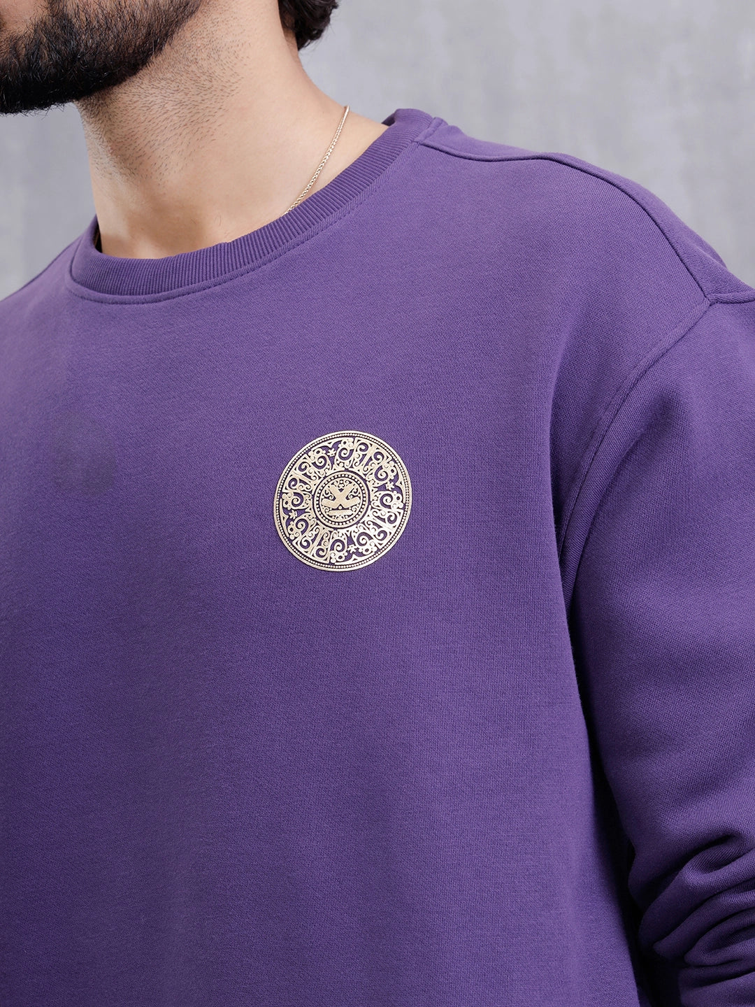 Metalic Foil Printed Sweatshirt | Purple