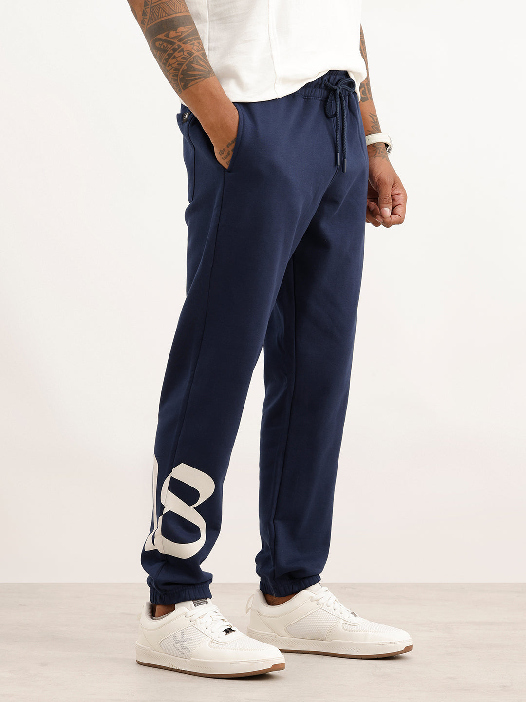 Regular Fit Placement Printed Jogger | Navy Blue