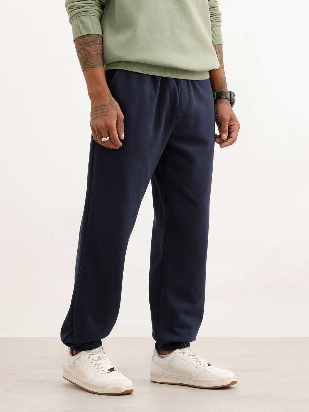 Solid Relaxed Fit Patch Detail Jogger | Navy Blue