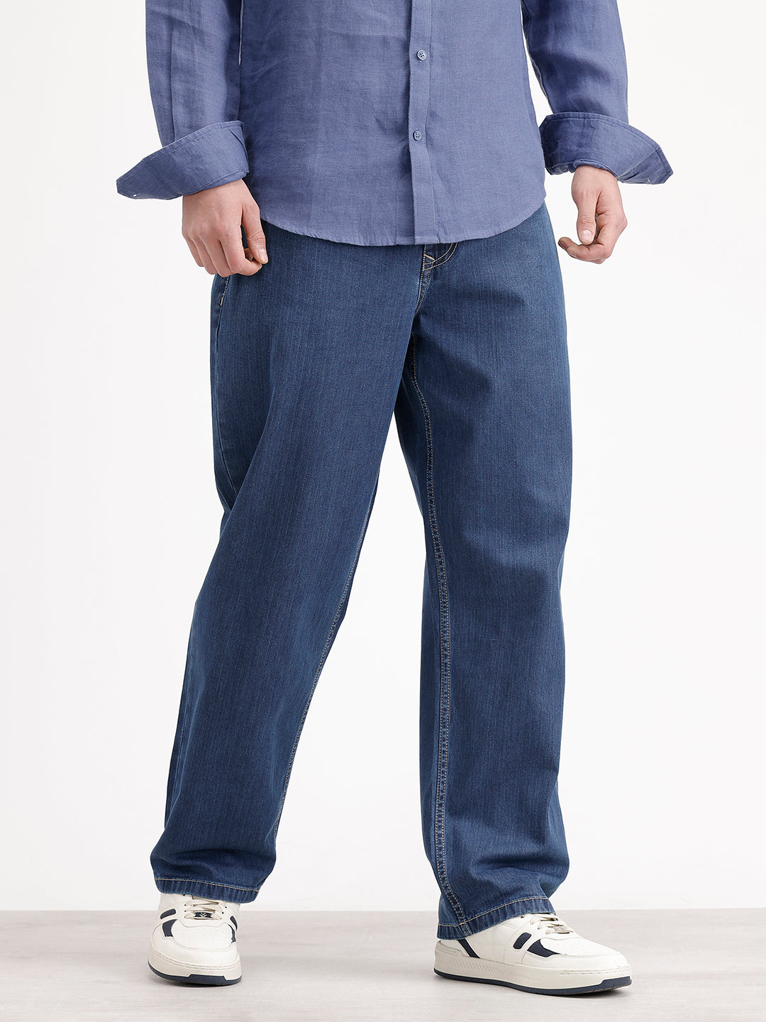 Loose Fit Textured Denim Jeans | Blue