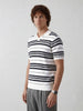 Striped Knitted Johnny Collar Polo Tee | White