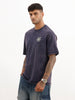 Washed Oversized Placement Printed T-Shirt | Blue