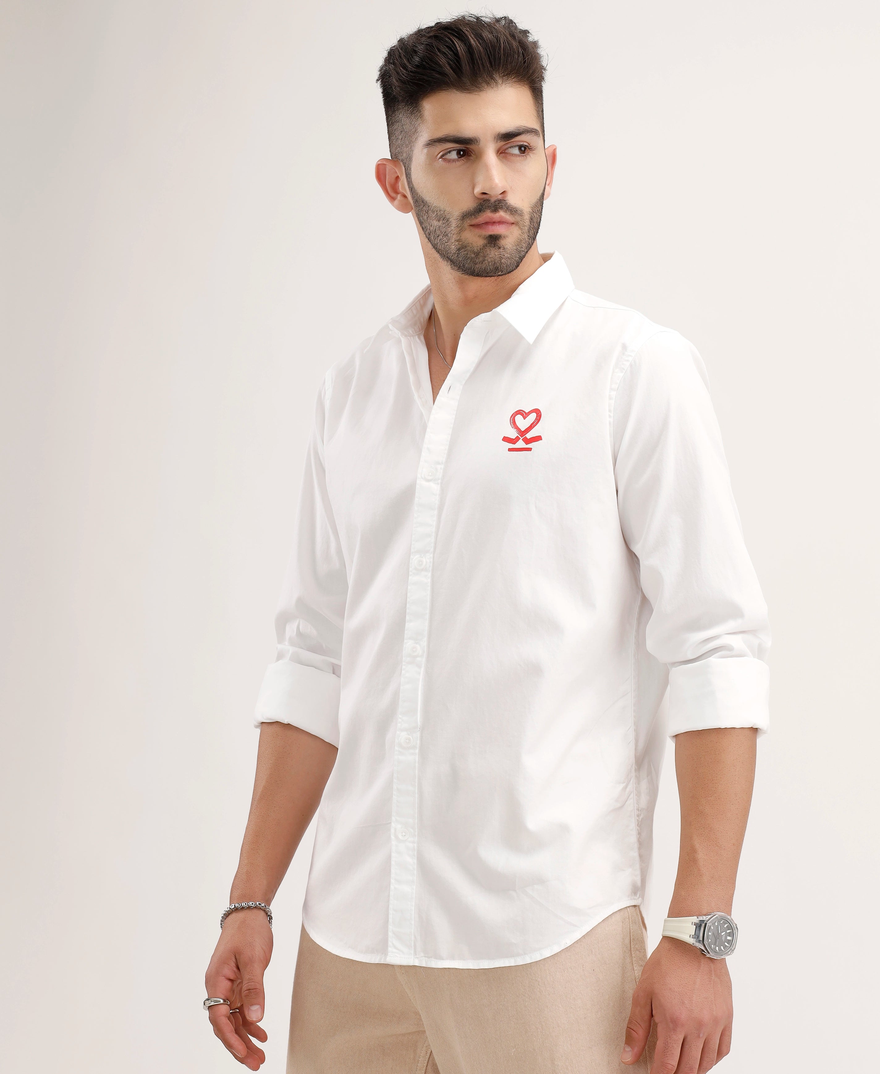 Slim Fit Placement Printed Shirt | White