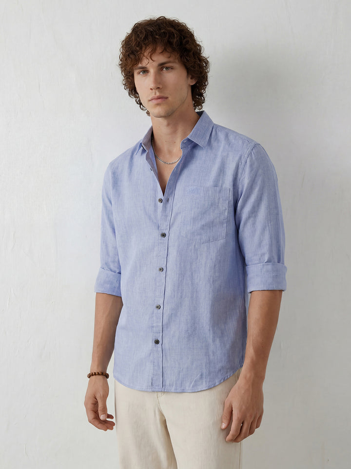 Solid Regular Fit Full Sleeve Shirt | Blue