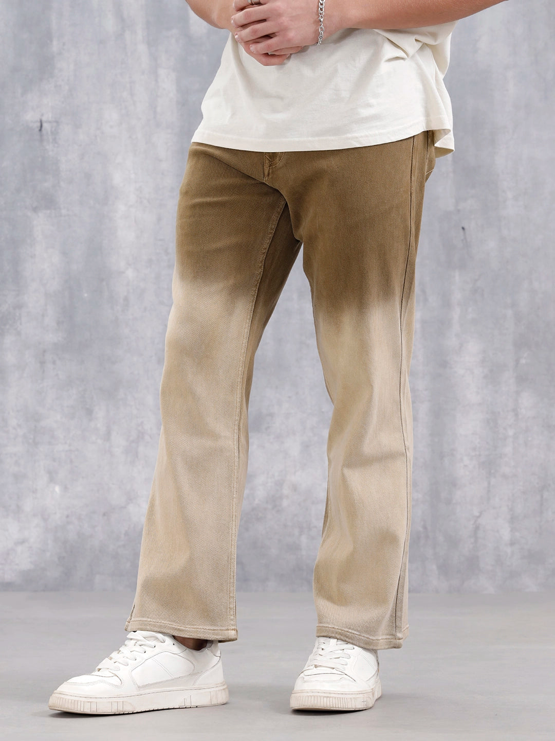 Men's Casual Bootcut Fit Ombre Jeans Khaki – Wrogn